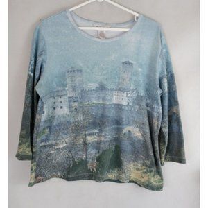 B.N.Y.J Women's Blue Shirt With Beautiful Italy Scene Size Large